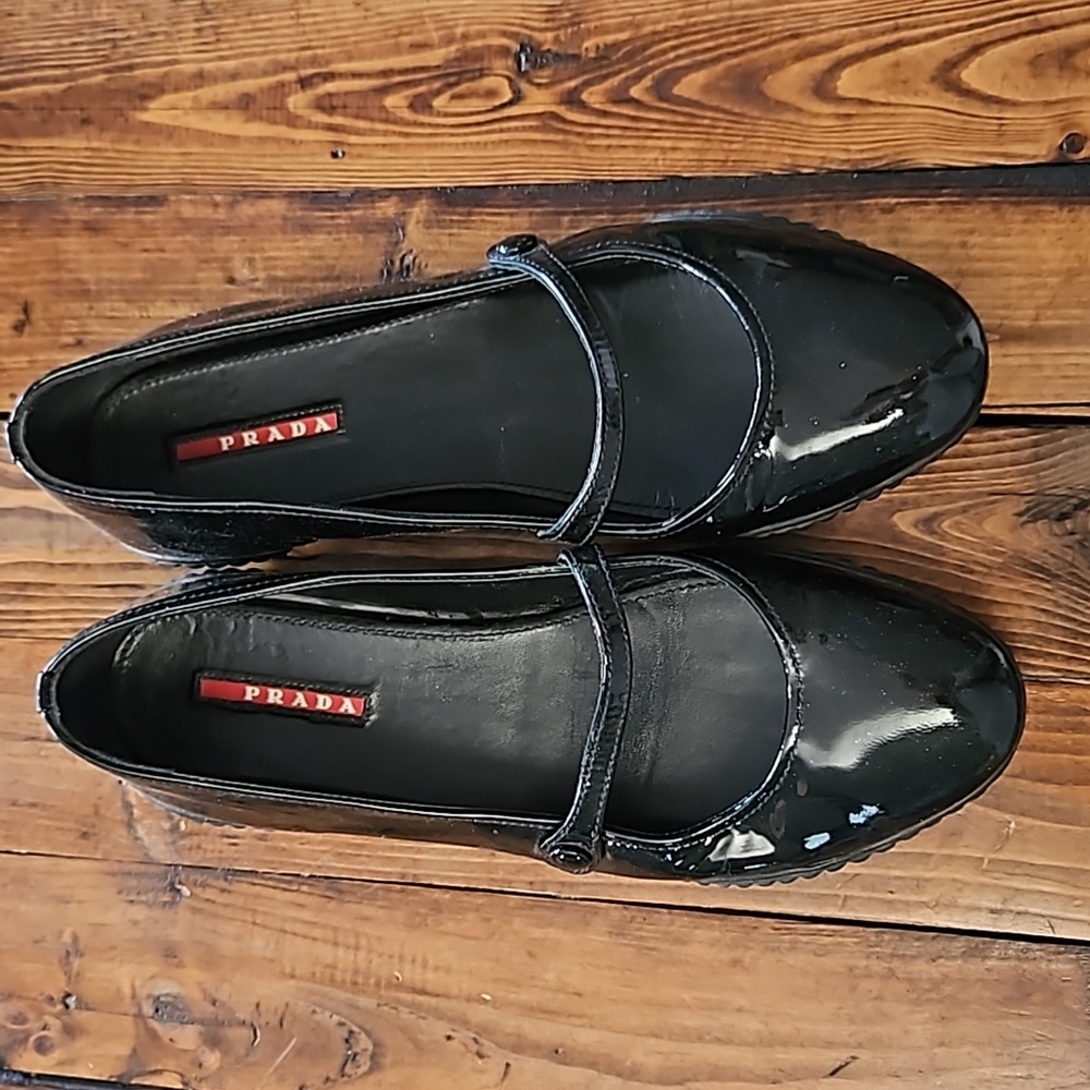 Prada Venice Patent Leather Mary Jane Flat - Black